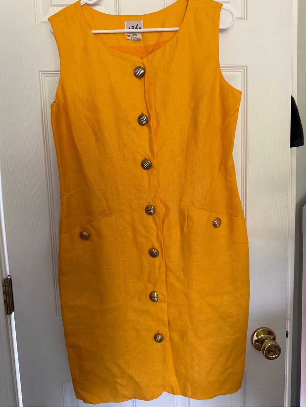 Unbranded Yellow Sleeveless Button-Front Linen Dresses 100% line